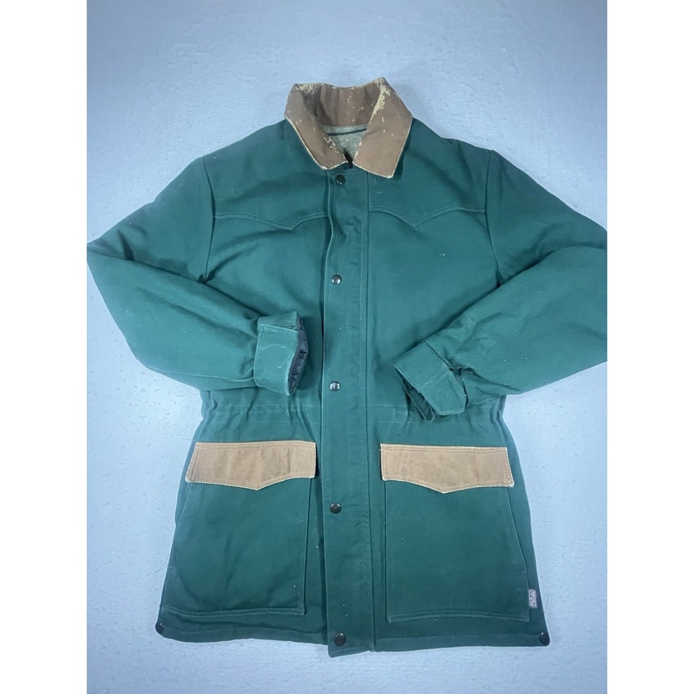 VTG Walls Canvas Barn Chore Coat Jacket Mens S Dark Green Blanket Lined USA 90's